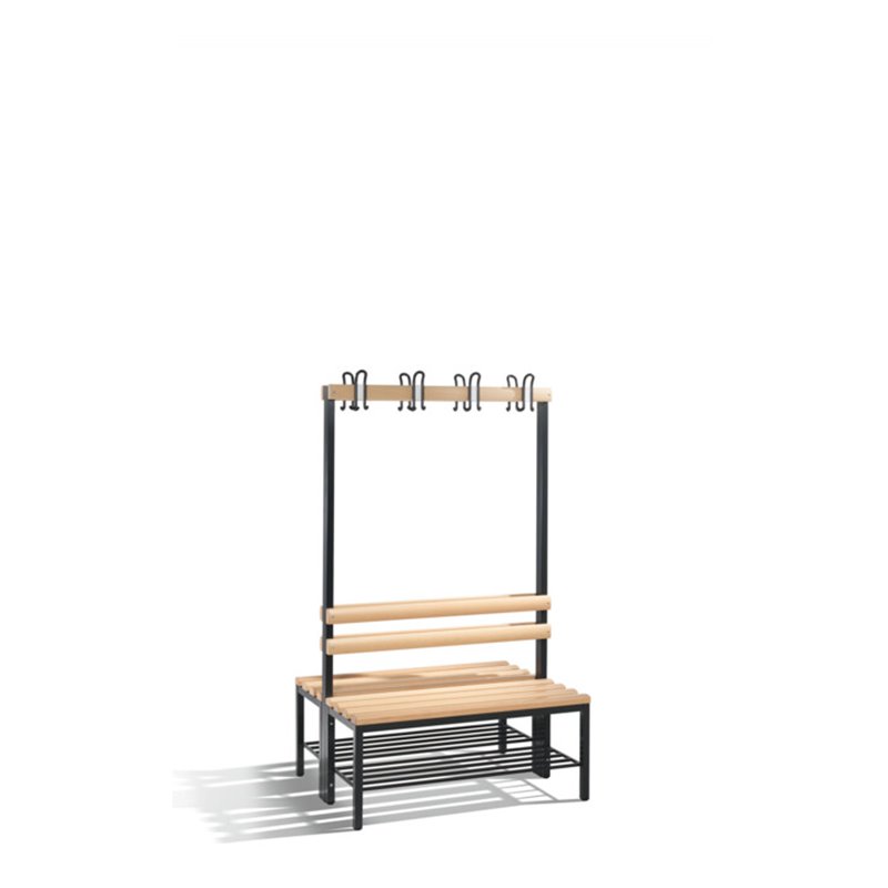 C+P Doppelseitige Garderobenbank Basic mit Schuhrost, H1650xB1000xT756mm, Schwarzgrau/Buche