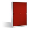 C+P Schwerlast-Werkzeugschrank mit Schiebetüren, 4 Böden, H1950xB1200xT500mm Front Rubinrot Korpus Lichtgrau