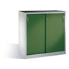 C+P Schwerlast-Beistellschrank mit Schiebetüren, 2 Böden, H1200xB1200xT500mm Front Resedagrün Korpus Lichtgrau