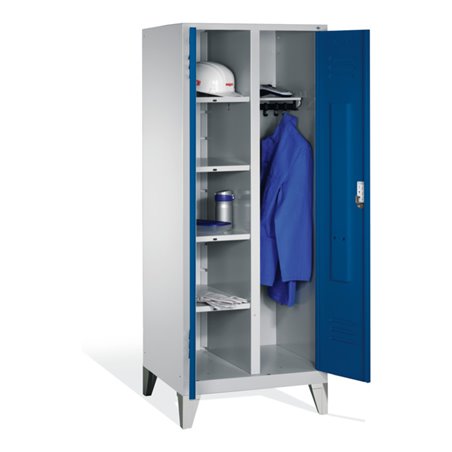 C+P Wäsche-Spind Classic auf Füßen, 2 Abteile, H1850xB810xT500mm Front Enzianblau Korpus Lichtgrau