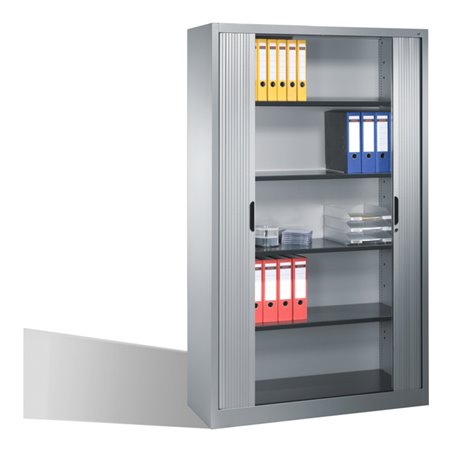 C+P Aktenschrank Omnispace mit Rollladen, 5 Ordnerhöhen, H1980xB1200xT420mm Weißaluminium