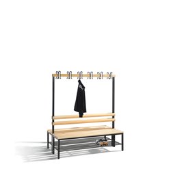 C+P Doppelseitige Garderobenbank Basic mit Schuhrost, H1650xB1500xT756mm, Schwarzgrau/Buche