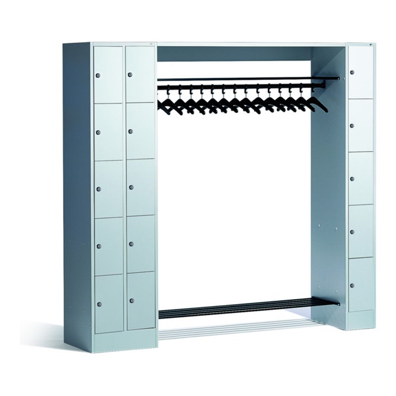 C+P Offene Garderobe mit Schließfächern für 15 Personen, H1950xB2100xT480mm Front Lichtgrau Korpus Lichtgrau