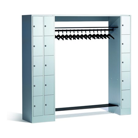 C+P Offene Garderobe mit Schließfächern für 15 Personen, H1950xB2100xT480mm Front Lichtgrau Korpus Lichtgrau