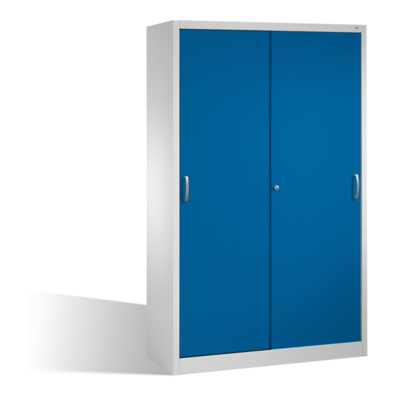 C+P Schwerlast-Werkzeugschrank mit Schiebetüren, 4 Böden, H1950xB1200xT500mm Front Enzianblau Korpus Lichtgrau