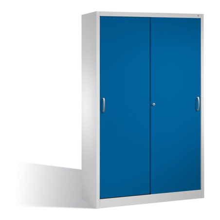 C+P Schwerlast-Werkzeugschrank mit Schiebetüren, 4 Böden, H1950xB1200xT500mm Front Enzianblau Korpus Lichtgrau