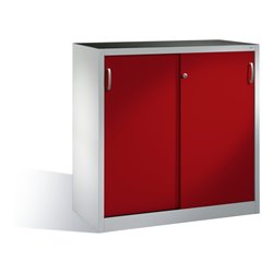 C+P Schwerlast-Beistellschrank mit Schiebetüren, 2 Böden, H1200xB1200xT500mm Front Rubinrot Korpus Lichtgrau