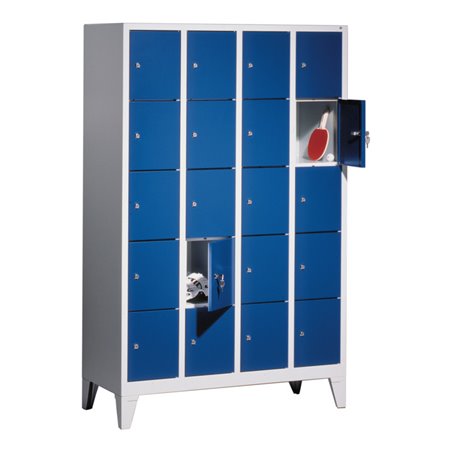 C+P Fächerschrank Classic auf Füßen, 20 Fächer, H1850xB1190xT500mm Front Enzianblau Korpus Lichtgrau