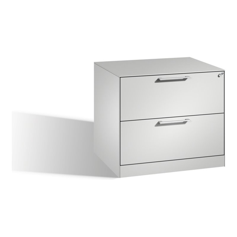 C+P Hängeregistraturschrank Asisto für Hängehefter DIN A4, 2 Schubladen, zweibahnig Front Lichtgrau Korpus Lichtgrau