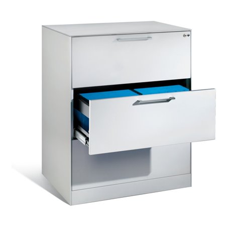 C+P Hängeregistraturschrank Asisto für Hängehefter DIN A4, 3 Schubladen, zweibahnig Front Lichtgrau Korpus Lichtgrau