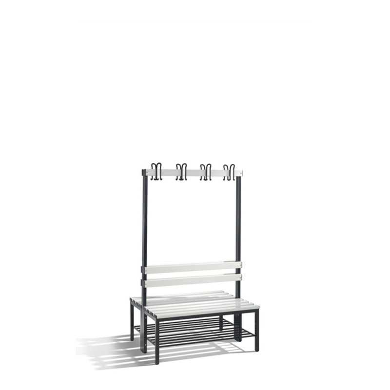 C+P Doppelseitige Garderobenbank Basic mit Schuhrost, H1650xB1000xT756mm, Schwarzgrau/Lichtgrau