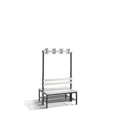 C+P Doppelseitige Garderobenbank Basic mit Schuhrost, H1650xB1000xT756mm, Schwarzgrau/Lichtgrau