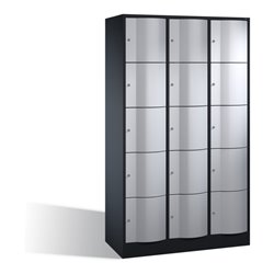 C+P Schließfachschrank Resisto, 15 Fächer, H1950xB1150xT540mm Front Weißaluminium Korpus Schwarzgrau