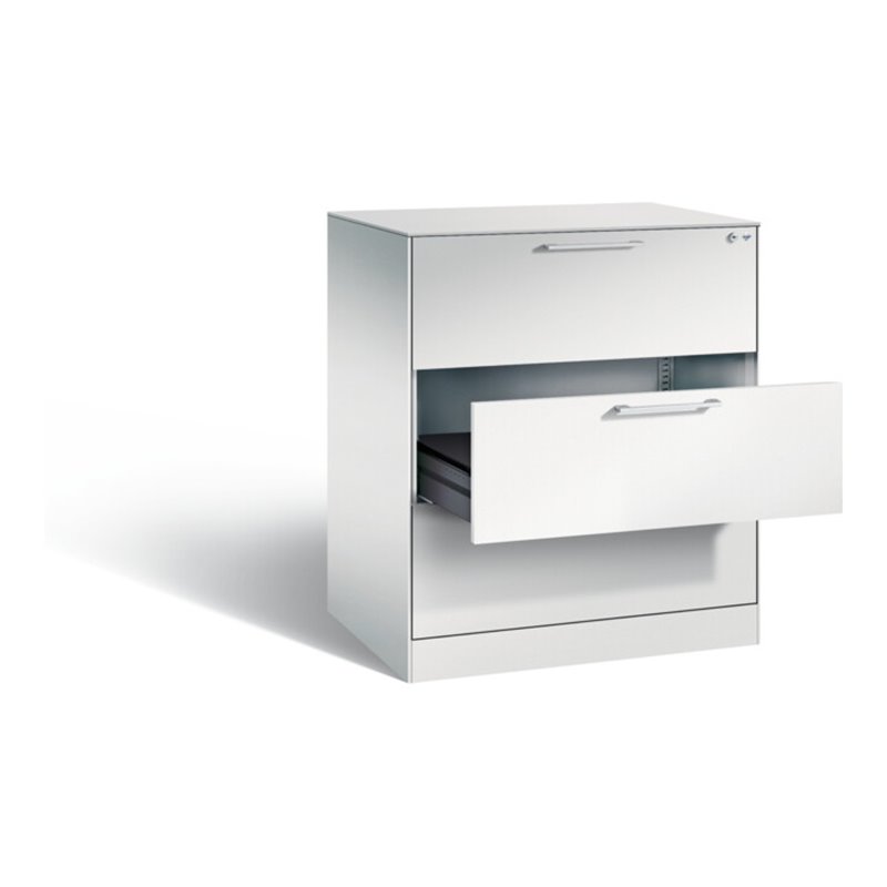 C+P Karteischrank Asisto für Karteikarten DIN A4 quer, 3 Schubladen, zweibahnig Front Lichtgrau Korpus Lichtgrau