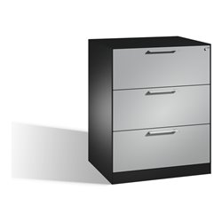 C+P Hängeregistraturschrank Asisto DIN A4, 3 Schubladen, zweibahnig Front Weißaluminium Korpus Schwarzgrau