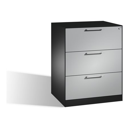 C+P Hängeregistraturschrank Asisto DIN A4, 3 Schubladen, zweibahnig Front Weißaluminium Korpus Schwarzgrau