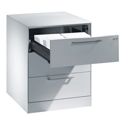 C+P Karteischrank Asisto für Karteikarten DIN A5 quer, 3 Schubladen, zweibahnig Front Lichtgrau Korpus Lichtgrau