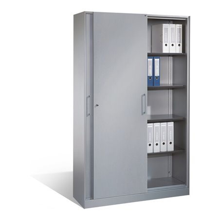C+P Aktenschrank Asisto mit Schiebetüren, 5 Ordnerhöhen, H1980xB1200xT435mm Weißaluminium
