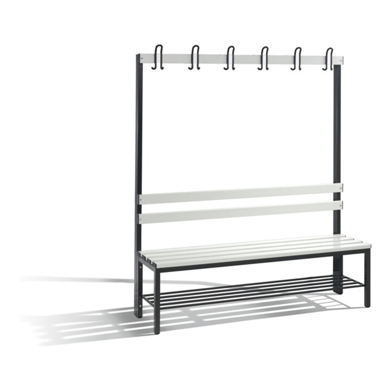 C+P Garderobenbank Basic mit Schuhrost, H1650xB1500xT403mm, Schwarzgrau/Lichtgrau