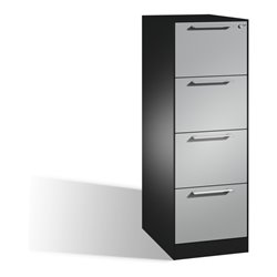 C+P Hängeregistraturschrank Asisto für Hängehefter DIN A4, 4 Schübe, einbahnig, Schwarzgrau/Weißaluminium