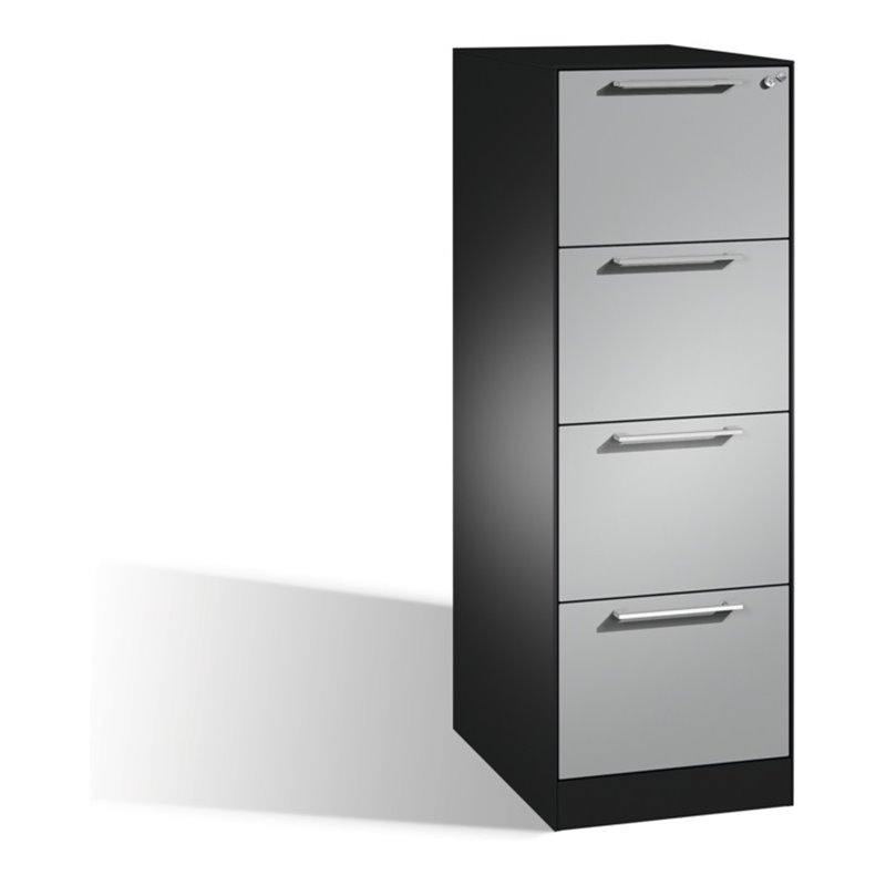 C+P Hängeregistraturschrank Asisto für Hängehefter DIN A4, 4 Schübe, einbahnig, Schwarzgrau/Weißaluminium