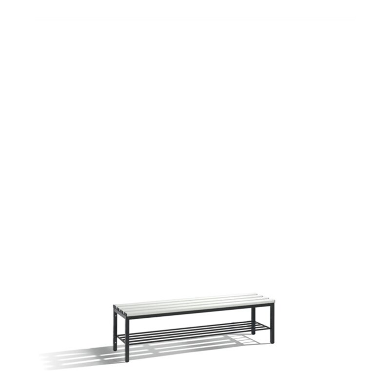 C+P Umkleidebank Basic mit Schuhrost, H420xB1500xT353mm Farbe Sitzleisten Lichtgrau Farbe Gestell Schwarzgrau