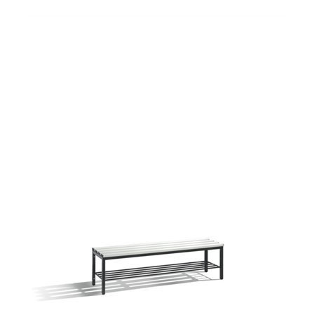 C+P Umkleidebank Basic mit Schuhrost, H420xB1500xT353mm Farbe Sitzleisten Lichtgrau Farbe Gestell Schwarzgrau