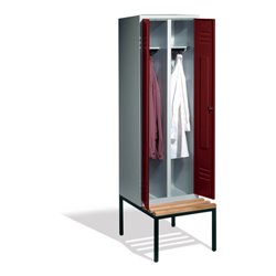 C+P Doppelspind Classic mit Sitzbank, 2 Abteile, H2090xB610xT500/815mm Front Rubinrot Korpus Lichtgrau