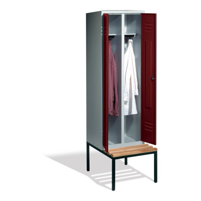 C+P Doppelspind Classic mit Sitzbank, 2 Abteile, H2090xB610xT500/815mm Front Rubinrot Korpus Lichtgrau