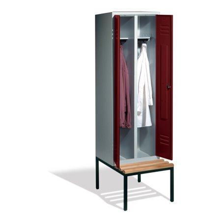 C+P Doppelspind Classic mit Sitzbank, 2 Abteile, H2090xB610xT500/815mm Front Rubinrot Korpus Lichtgrau