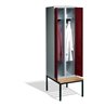 C+P Doppelspind Classic mit Sitzbank, 2 Abteile, H2090xB610xT500/815mm Front Rubinrot Korpus Lichtgrau