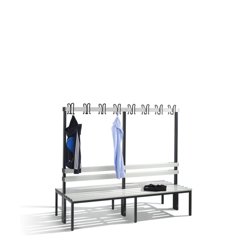 C+P Doppelseitige Garderobenbank Basic, H1650xB1960xT756mm Farbe Sitzleisten Lichtgrau Farbe Gestell Schwarzgrau
