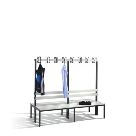 C+P Doppelseitige Garderobenbank Basic, H1650xB1960xT756mm Farbe Sitzleisten Lichtgrau Farbe Gestell Schwarzgrau