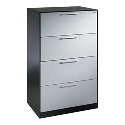 C+P Hängeregistraturschrank Asisto DIN A4, 4 Schubladen, zweibahnig Front Weißaluminium Korpus Schwarzgrau