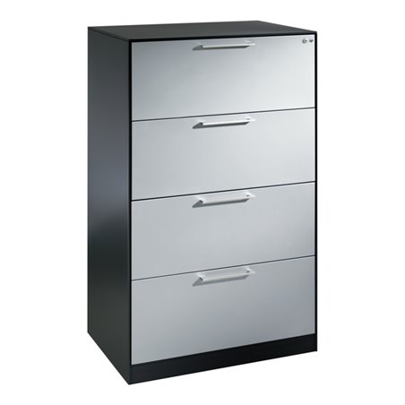 C+P Hängeregistraturschrank Asisto DIN A4, 4 Schubladen, zweibahnig Front Weißaluminium Korpus Schwarzgrau