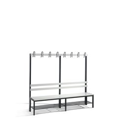C+P Garderobenbank Basic mit Schuhrost, H1650xB1960xT403mm, Schwarzgrau/Lichtgrau