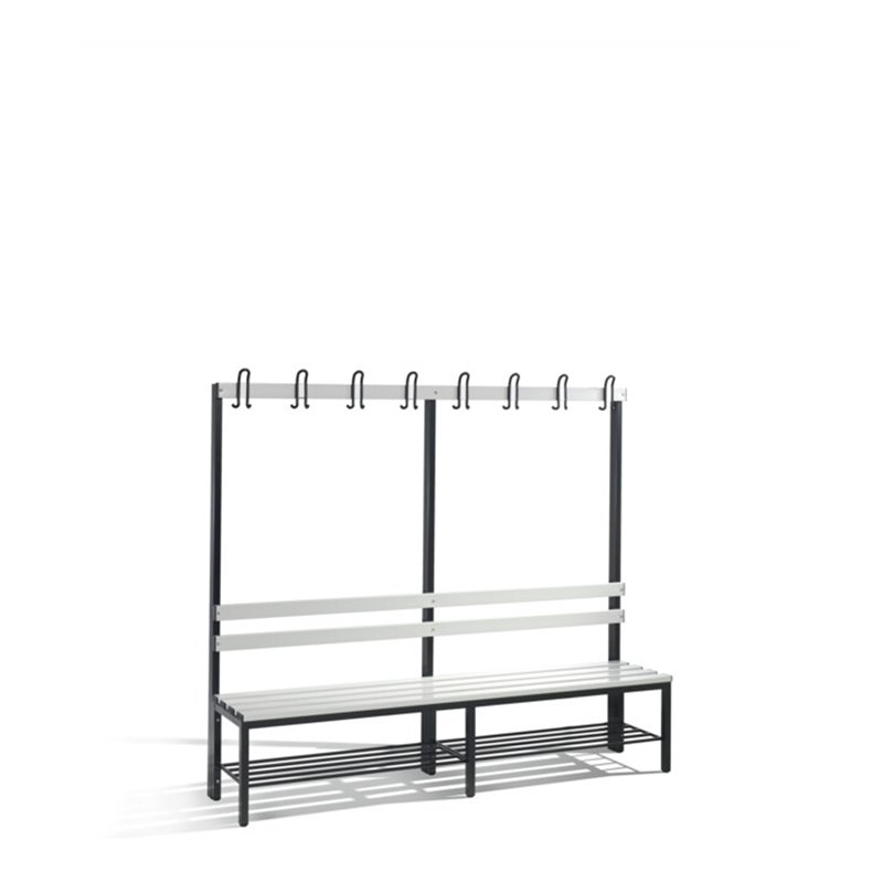 C+P Garderobenbank Basic mit Schuhrost, H1650xB1960xT403mm, Schwarzgrau/Lichtgrau