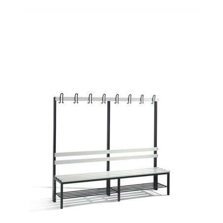 C+P Garderobenbank Basic mit Schuhrost, H1650xB1960xT403mm, Schwarzgrau/Lichtgrau