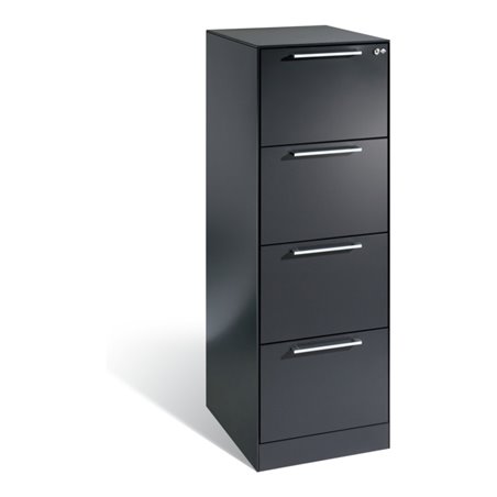 C+P Karteischrank Asisto für Karteikarten DIN A4 quer, 4 Schubladen, einbahnig Schwarzgrau