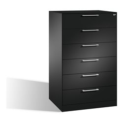 C+P Karteischrank Asisto für Karteikarten DIN A5 quer, 6 Schubladen, dreibahnig Schwarzgrau