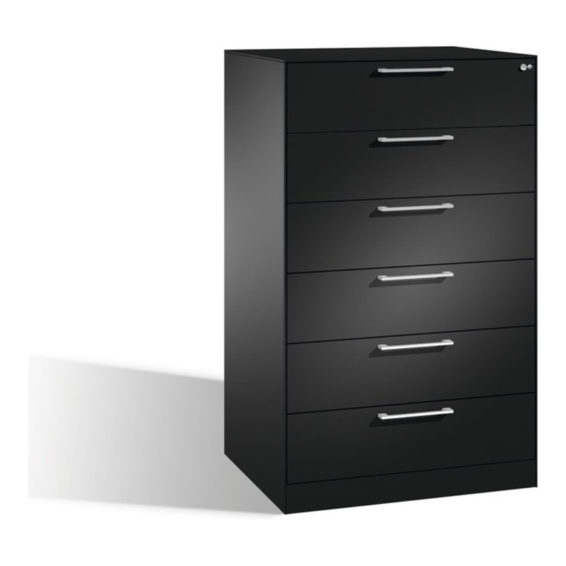 C+P Karteischrank Asisto für Karteikarten DIN A5 quer, 6 Schubladen, dreibahnig Schwarzgrau