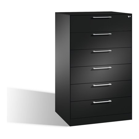 C+P Karteischrank Asisto für Karteikarten DIN A5 quer, 6 Schubladen, dreibahnig Schwarzgrau