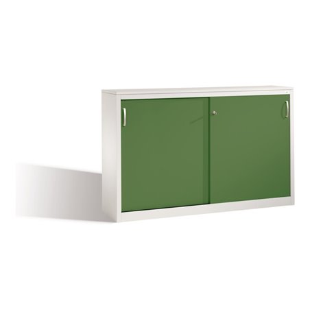 C+P Akten-Sideboard Acurado mit Schiebetüren, 2 x 2 Ordnerhöhen, H1000xB1600xT400mm Front Resedagrün Korpus Lichtgrau