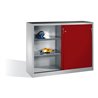 C+P Werkzeug-Beistellschrank mit Schiebetüren, innen 2 x 2 Böden, H1200xB1600xT400mm Front Rubinrot Korpus Lichtgrau