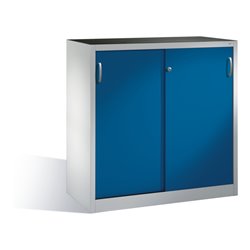 C+P Schwerlast-Beistellschrank mit Schiebetüren, 2 Böden, H1200xB1200xT500mm Front Enzianblau Korpus Lichtgrau