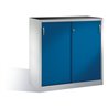 C+P Schwerlast-Beistellschrank mit Schiebetüren, 2 Böden, H1200xB1200xT500mm Front Enzianblau Korpus Lichtgrau