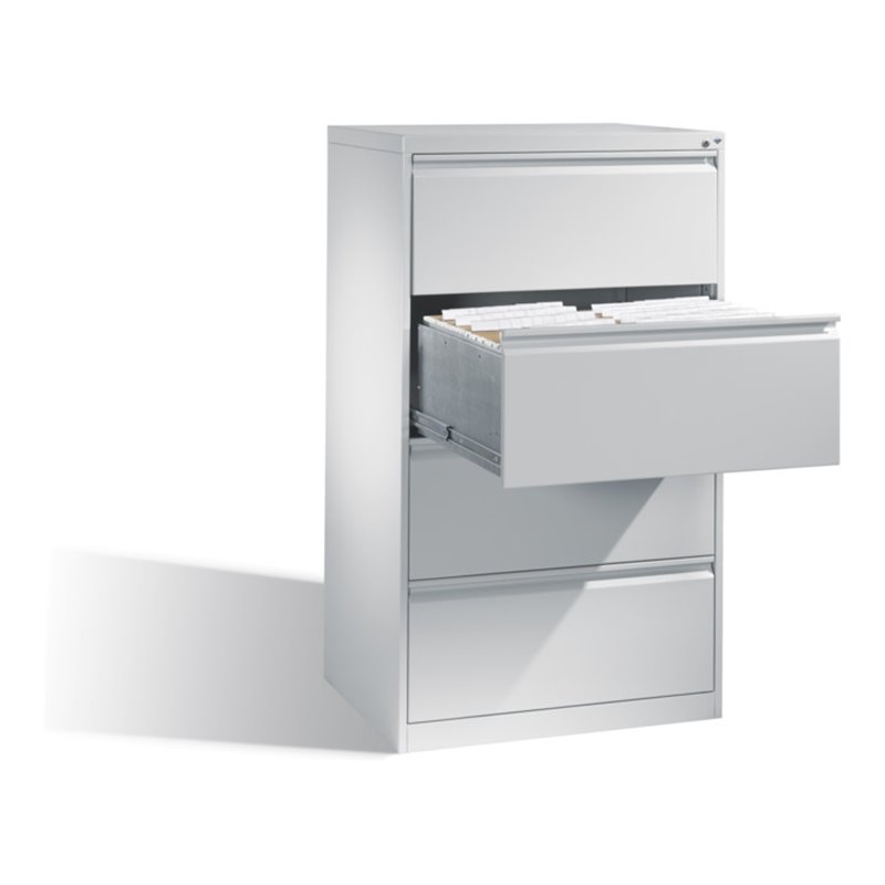 C+P Hängeregistraturschrank für Hängehefter DIN A4, 4 Schubladen, zweibahnig Front Lichtgrau Korpus Lichtgrau