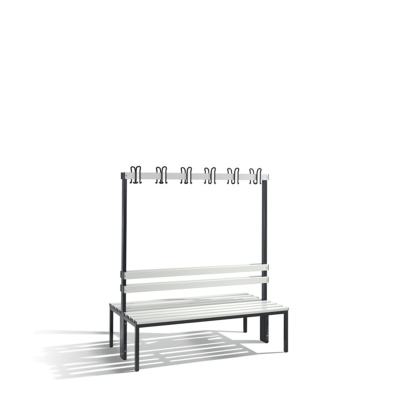 C+P Doppelseitige Garderobenbank Basic, H1650xB1500xT756mm Farbe Sitzleisten Lichtgrau Farbe Gestell Schwarzgrau