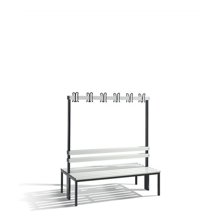C+P Doppelseitige Garderobenbank Basic, H1650xB1500xT756mm Farbe Sitzleisten Lichtgrau Farbe Gestell Schwarzgrau