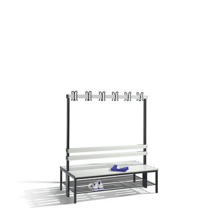 C+P Doppelseitige Garderobenbank Basic mit Schuhrost, H1650xB1500xT756mm, Schwarzgrau/Lichtgrau